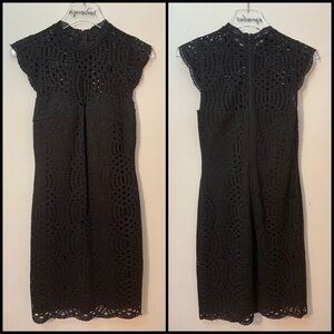 Sequin Hearts Black Crochet LBD Short Sleeves